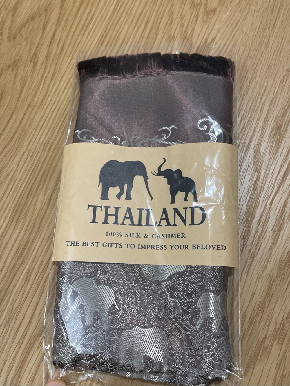 Thailand Silk & Cashmere Elephant Print Scarf - Brown